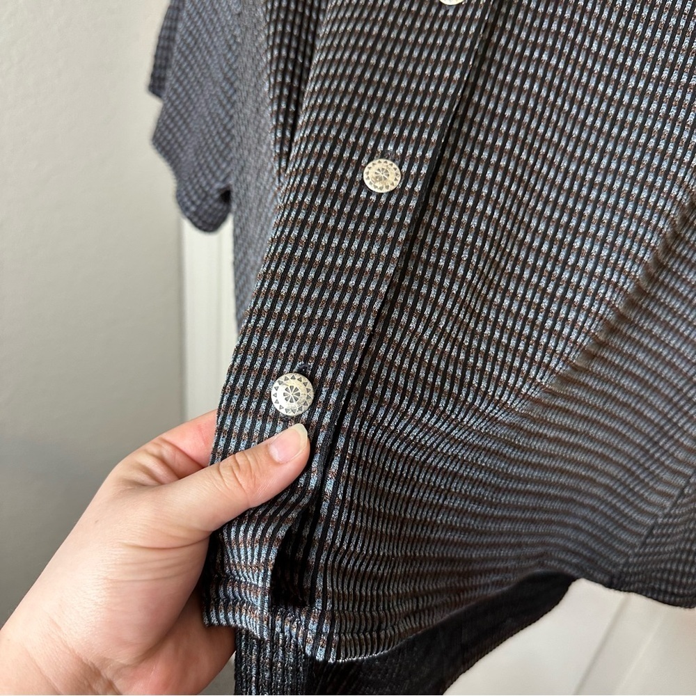 VTG Double D Ranch Black Blue Brown Patterened Sleeky Button Up Blouse Sz S Boho - Picture 3 of 7